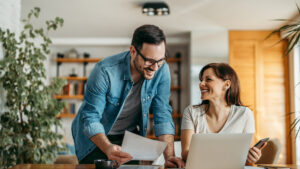 Man and woman doing admin