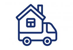 Graphic of house on the back of a van.