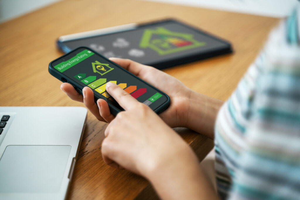 Landlord reviewing an EPC energy efficiency rating on a smartphone for a rental property in York