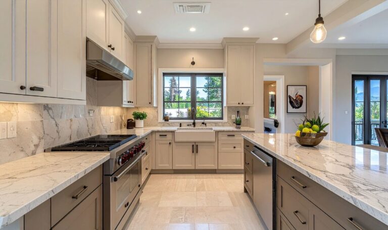 alt="Bright modern kitchen staged for professional property photos.