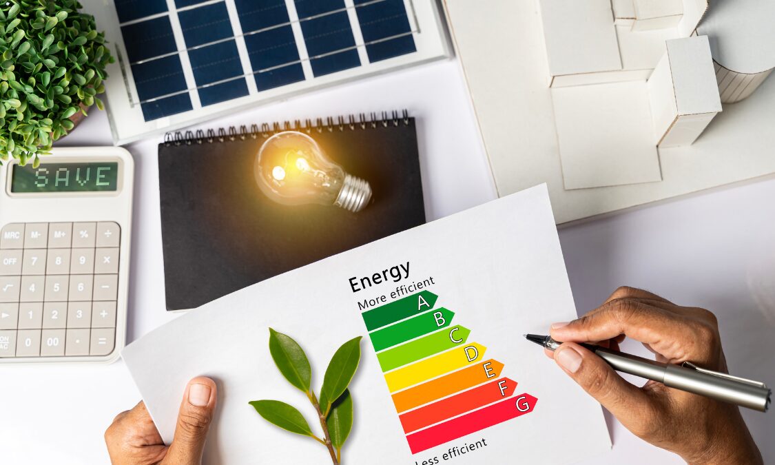 Energy Performance Certificate chart with solar panel and light bulb, illustrating EPC upgrades and energy efficiency improvements for Stourbridge property sellers in 2026