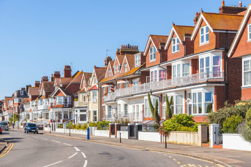 Row of colourful terraced houses along a residential street in Camberwell